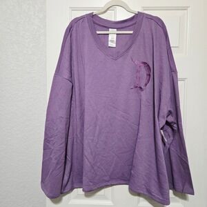 Disney Purple V Neck Sweatshirt Disneyland D Logo Plus Size 3X NWOT